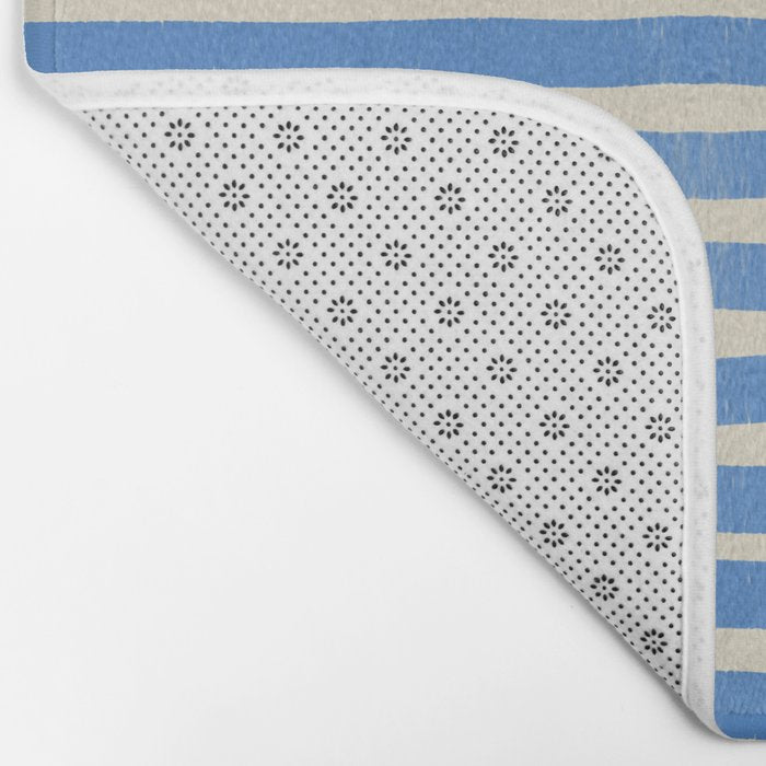 Nautical Blue White Stripes Hand Painted Coastal Pattern Bath Mat Gallery Image 2