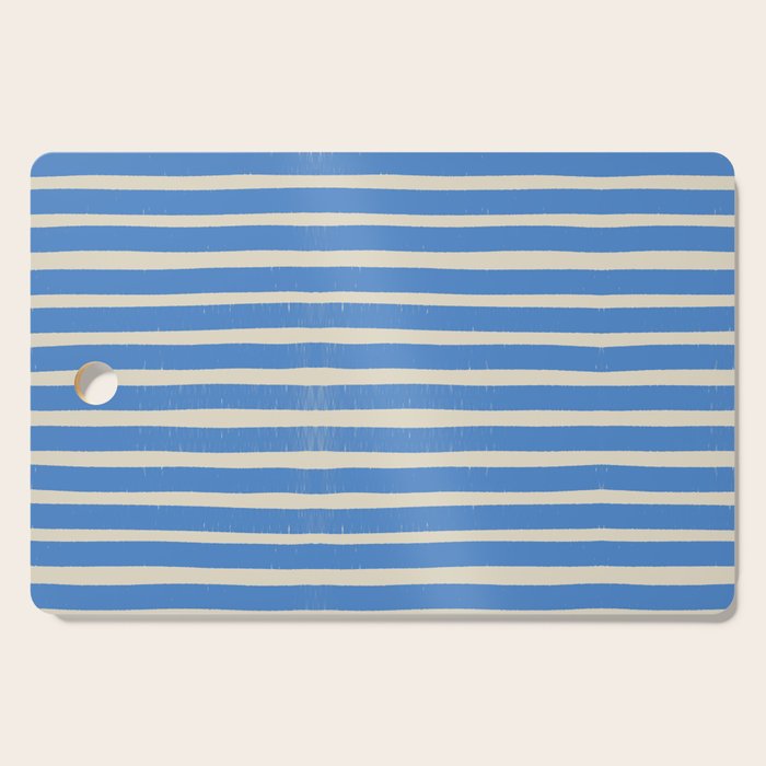 Nautical Blue White Stripes Hand Painted Coastal Pattern Cutting Board Gallery Image 1