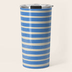 Nautical Blue White Stripes Hand Painted Coastal Pattern Travel Mug Gallery Image 1