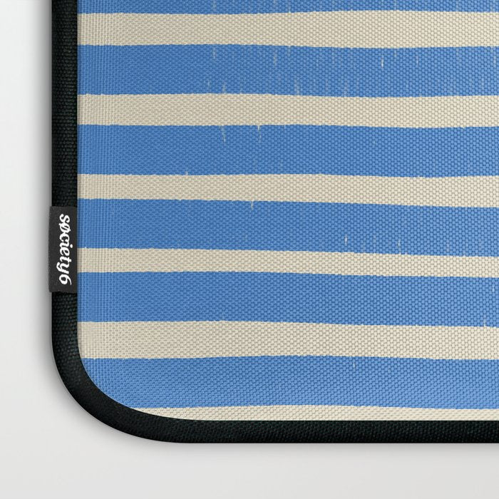 Nautical Blue White Stripes Hand Painted Coastal Pattern Laptop Sleeve Gallery Image 3