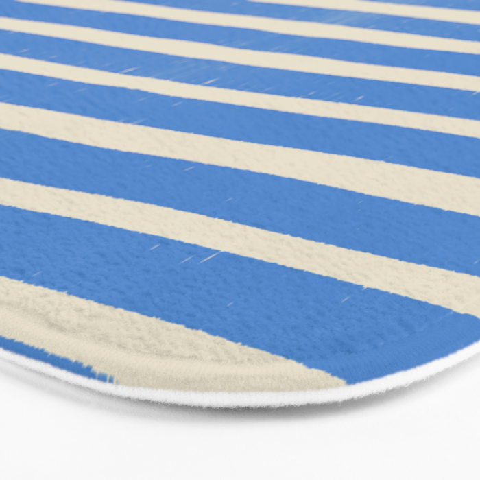 Nautical Blue White Stripes Hand Painted Coastal Pattern Bath Mat Gallery Image 3