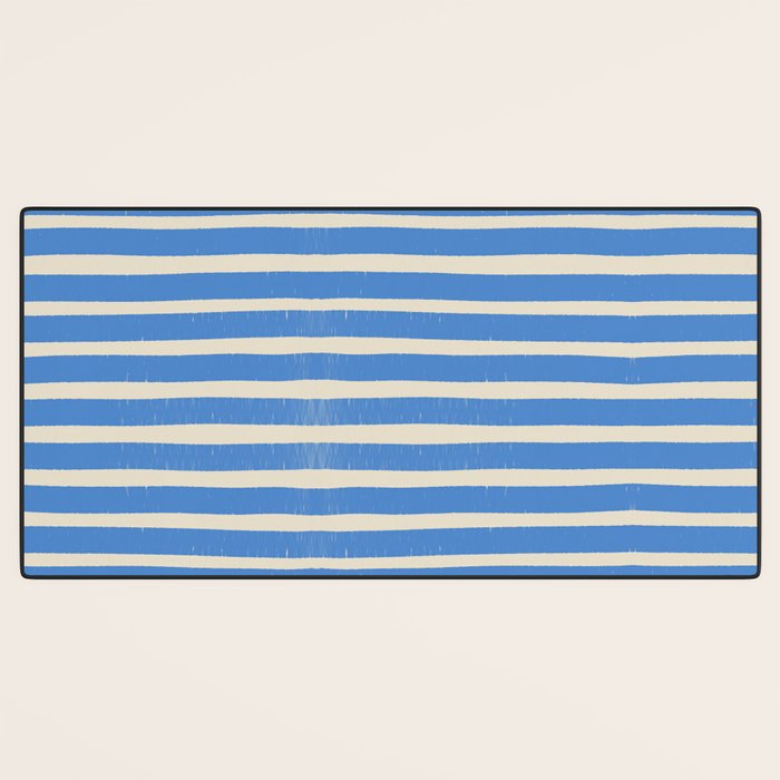 Nautical Blue White Stripes Hand Painted Coastal Pattern Desk Mat Gallery Image 3
