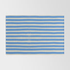Nautical Blue White Stripes Hand Painted Coastal Pattern Rug Gallery Image 2