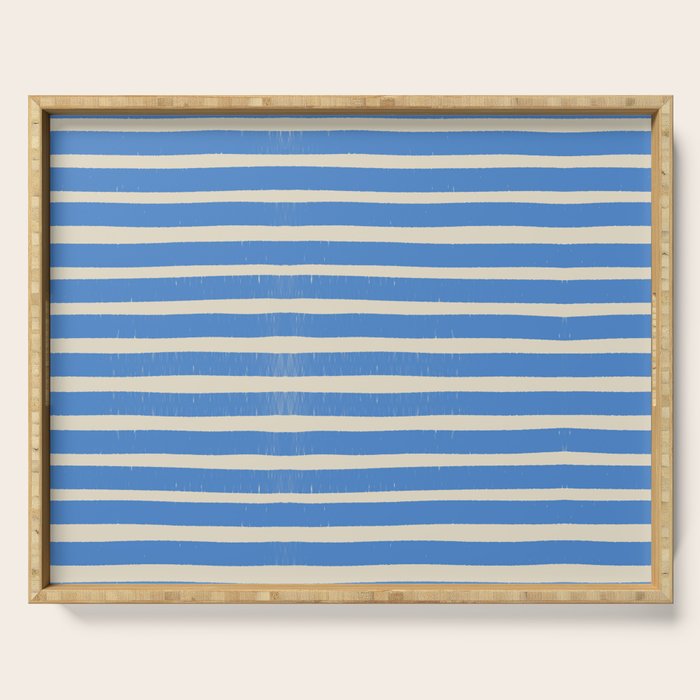 Nautical Blue White Stripes Hand Painted Coastal Pattern Serving Tray Gallery Image 1