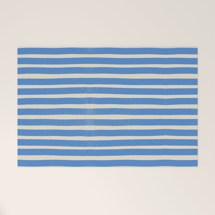 Nautical Blue White Stripes Hand Painted Coastal Pattern Welcome Mat Gallery Image 1