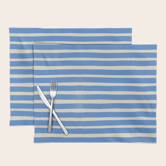 Nautical Blue White Stripes Hand Painted Coastal Pattern Placemat Gallery Image 1