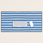 Nautical Blue White Stripes Hand Painted Coastal Pattern Desk Mat Gallery Image 1
