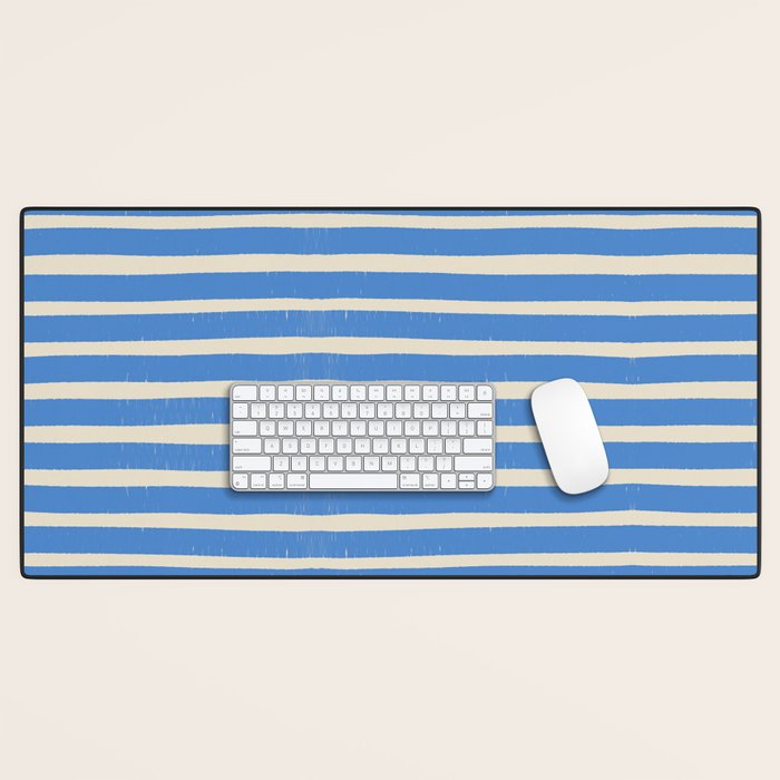 Nautical Blue White Stripes Hand Painted Coastal Pattern Desk Mat Gallery Image 1