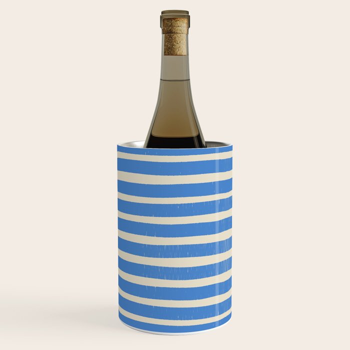 Nautical Blue White Stripes Hand Painted Coastal Pattern Wine Chiller Gallery Image 2