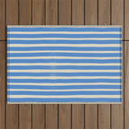 Nautical Blue White Stripes Hand Painted Coastal Pattern Outdoor Rug Gallery Image 1