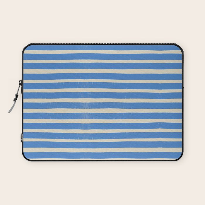 Nautical Blue White Stripes Hand Painted Coastal Pattern Laptop Sleeve Gallery Image 1