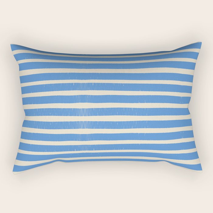 Nautical Blue White Stripes Hand Painted Coastal Pattern Rectangular Pillow Gallery Image 1