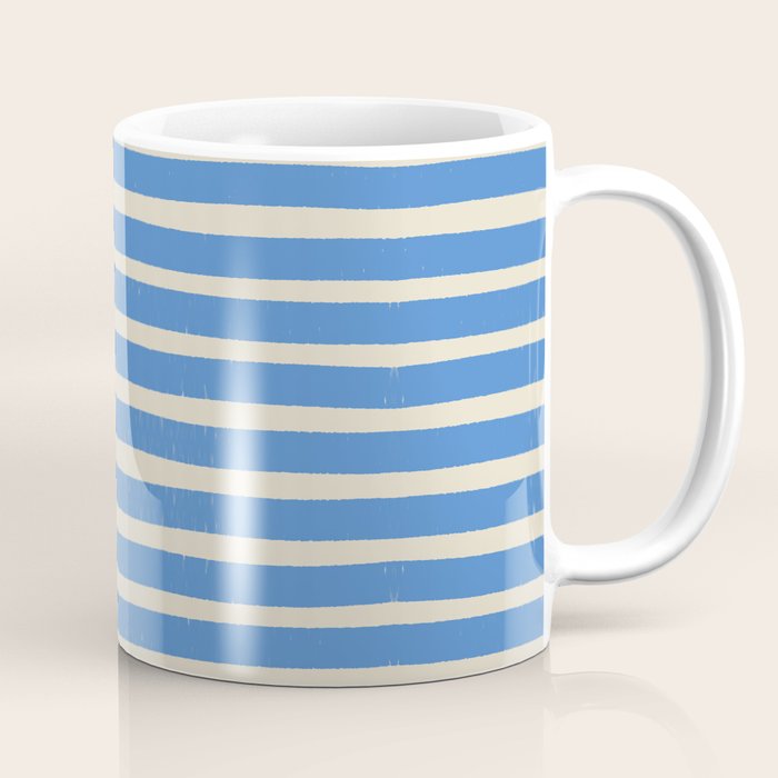 Nautical Blue White Stripes Hand Painted Coastal Pattern Coffee Mug Gallery Image 1