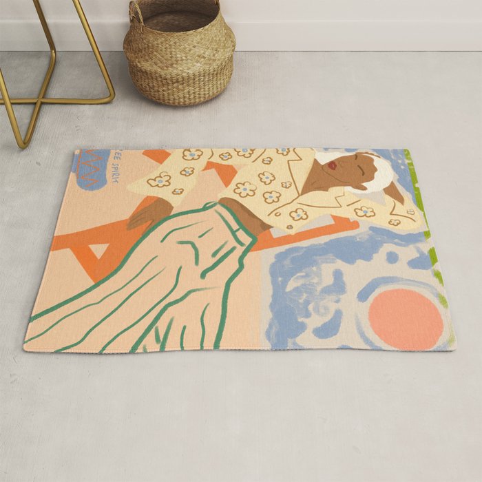 Free Spirit, Wild Bohemian Hippie Brown Woman, Fashion Eclectic Contemporary Boho Spring, Sunny Day Travel Style Pastel Painting Rug Gallery Image 1