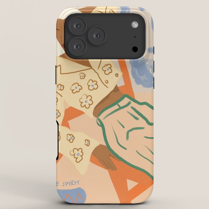 Free Spirit, Wild Bohemian Hippie Brown Woman, Fashion Eclectic Contemporary Boho Spring, Sunny Day Travel Style Pastel Painting iPhone Case Gallery Image 8