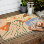 Free Spirit, Wild Bohemian Hippie Brown Woman, Fashion Eclectic Contemporary Boho Spring, Sunny Day Travel Style Pastel Painting Outdoor Rug Gallery Image 2