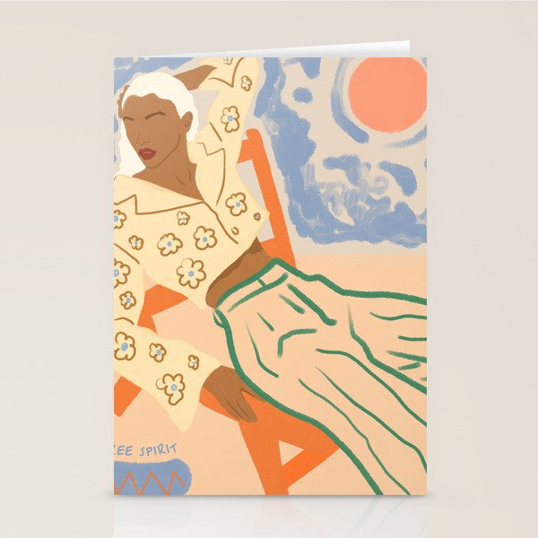Free Spirit, Wild Bohemian Hippie Brown Woman, Fashion Eclectic Contemporary Boho Spring, Sunny Day Travel Style Pastel Painting Stationery Card Gallery Image 2
