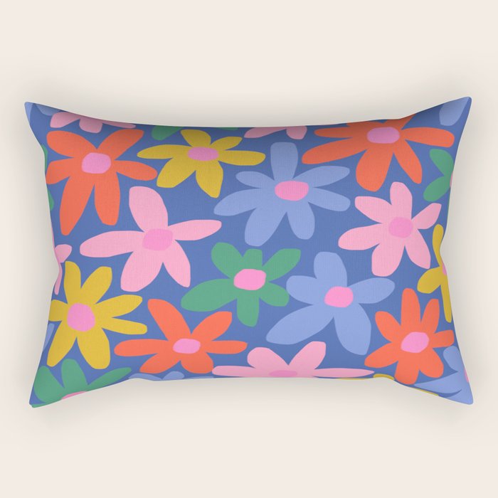 Joyful Flowers - blue Rectangular Pillow Gallery Image 1