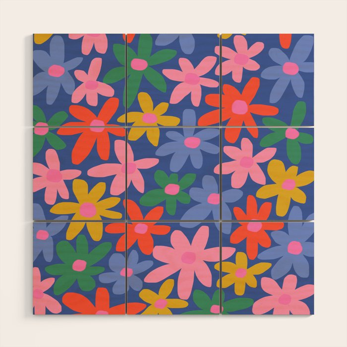 Joyful Flowers - blue Wood Wall Art Gallery Image 1