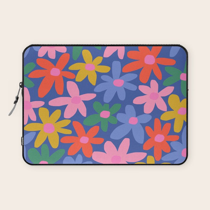 Joyful Flowers - blue Laptop Sleeve Gallery Image 1