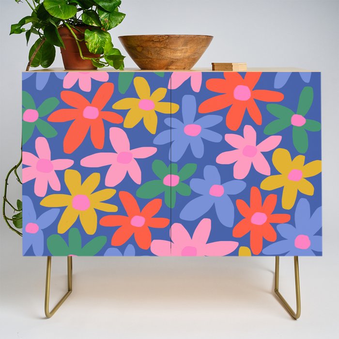 Joyful Flowers - blue Credenza Gallery Image 1