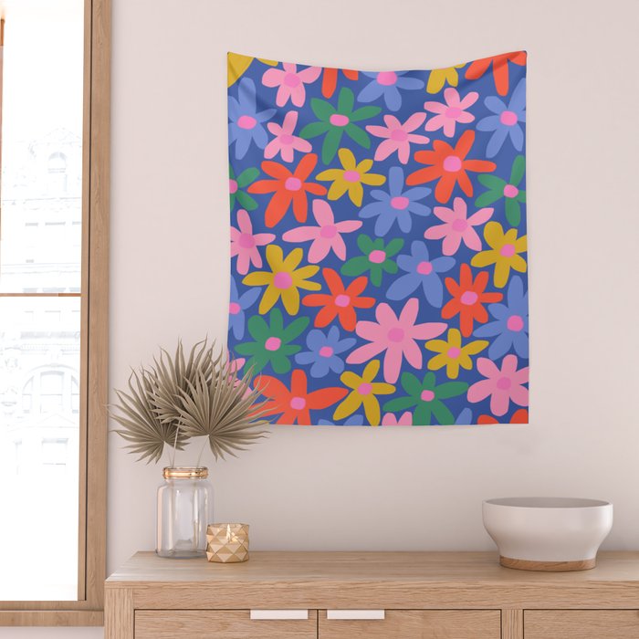 Joyful Flowers - blue Wall Tapestry Gallery Image 2