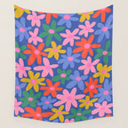 Joyful Flowers - blue Wall Tapestry Gallery Image 4