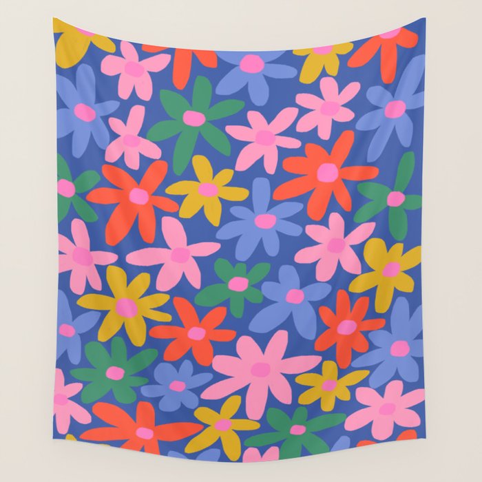 Joyful Flowers - blue Wall Tapestry Gallery Image 4