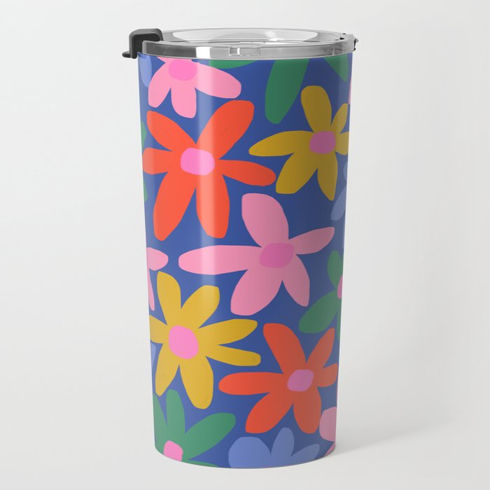 Joyful Flowers - blue Travel Mug Gallery Image 3
