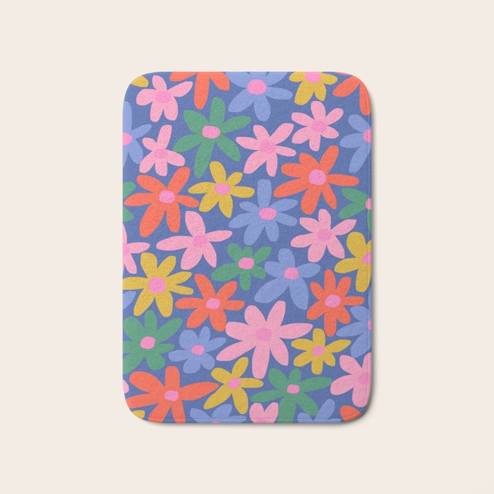 Joyful Flowers - blue Bath Mat Gallery Image 1