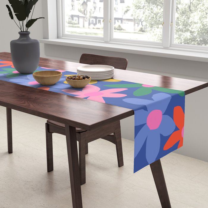 Joyful Flowers - blue Table Runner Gallery Image 2