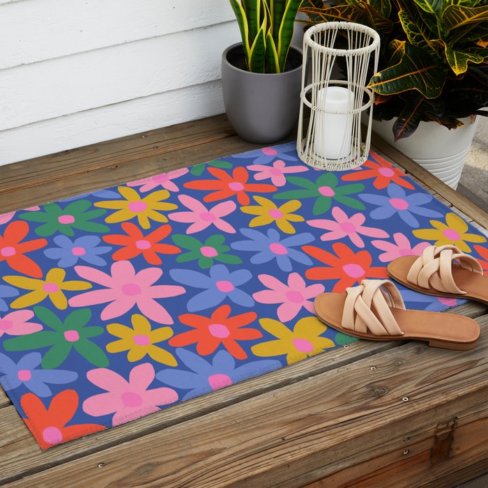 Joyful Flowers - blue Outdoor Rug Gallery Image 2