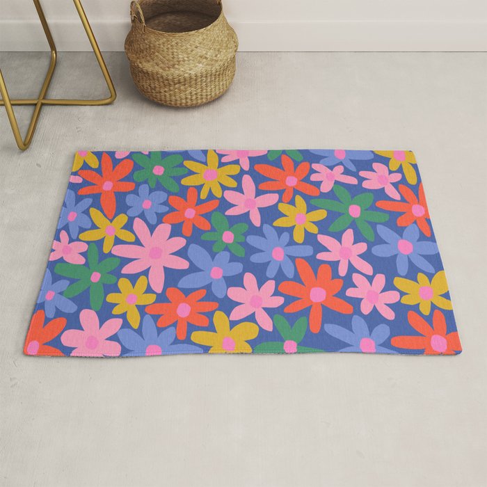 Joyful Flowers - blue Rug Gallery Image 1