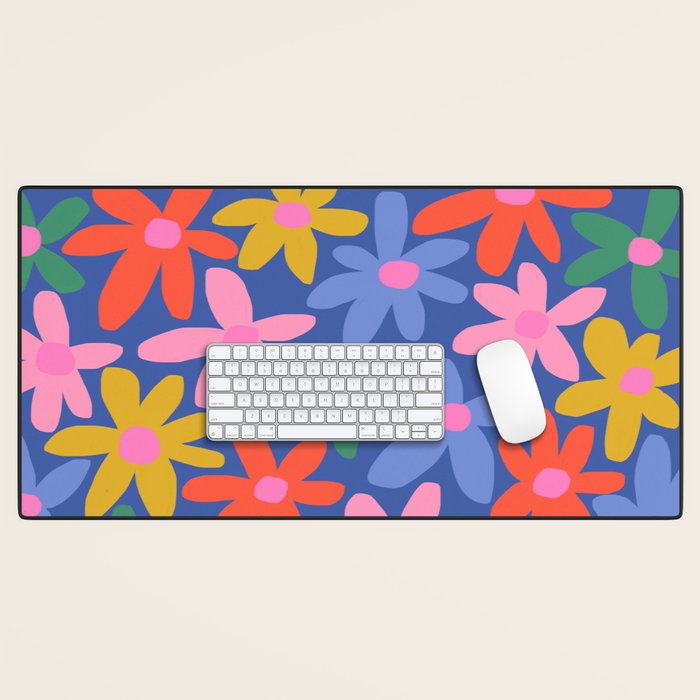 Joyful Flowers - blue Desk Mat Gallery Image 1