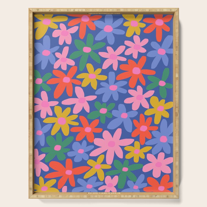 Joyful Flowers - blue Serving Tray Gallery Image 1