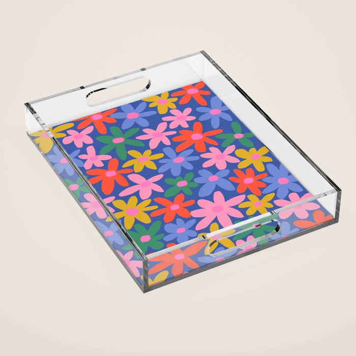 Joyful Flowers - blue Acrylic Tray Gallery Image 1