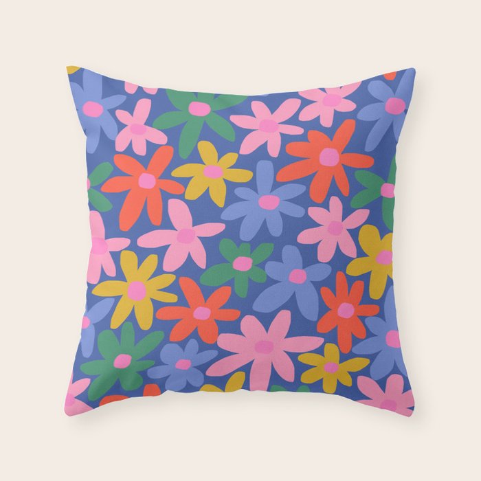 Joyful Flowers - blue Throw Pillow Gallery Image 1