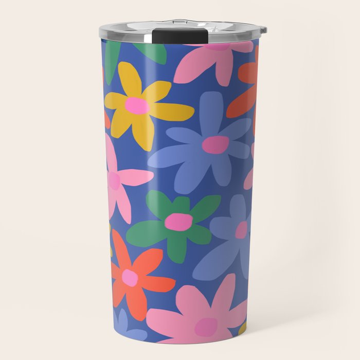 Joyful Flowers - blue Travel Mug Gallery Image 1
