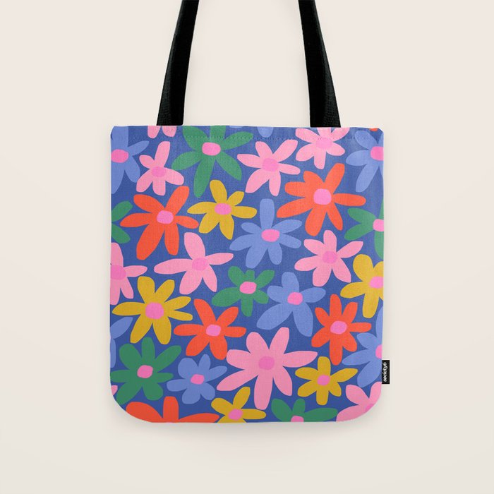 Joyful Flowers - blue Tote Bag Gallery Image 1