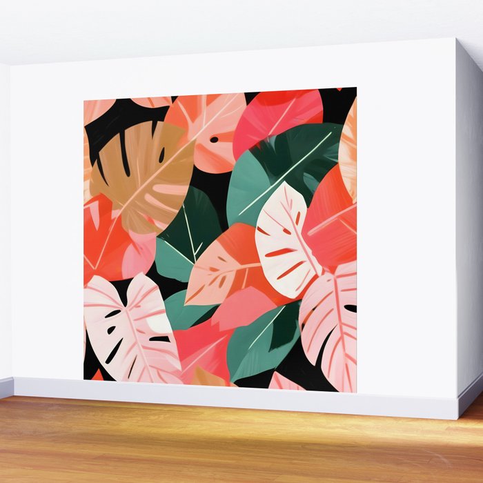 Back To the Tropical Island, Dark Botanical Nature Monstera, Plants Forest Leaves Banana Leaves, Bird of Paradise Illustration Wall Mural Gallery Image 2