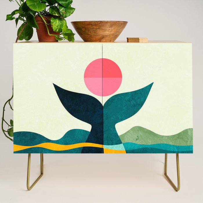 mid century whale sun sea Credenza Gallery Image 1