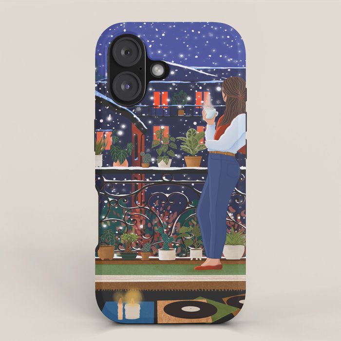 Romantic Snowy City Night iPhone Case Gallery Image 1