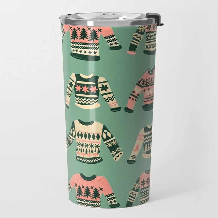 Christmas Sweaters - Vintage Blush Mint Palette Travel Mug Gallery Image 2