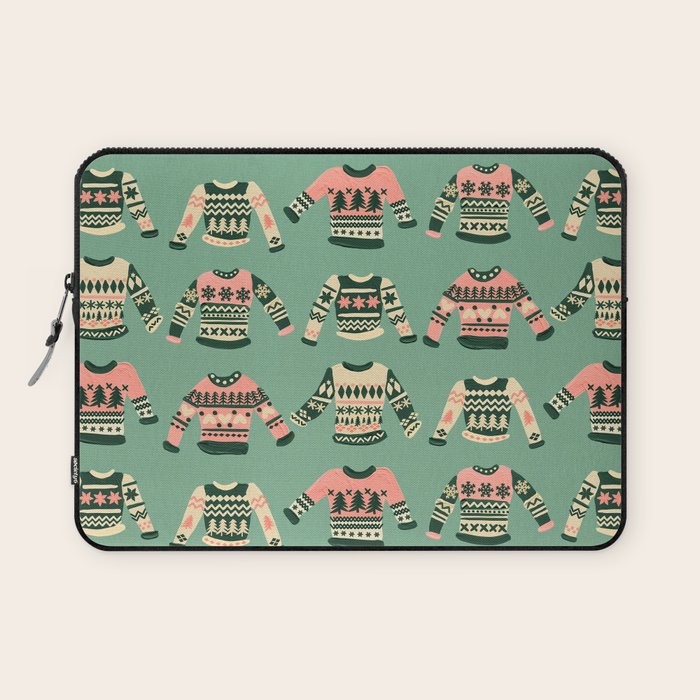 Christmas Sweaters - Vintage Blush Mint Palette Laptop Sleeve Gallery Image 1