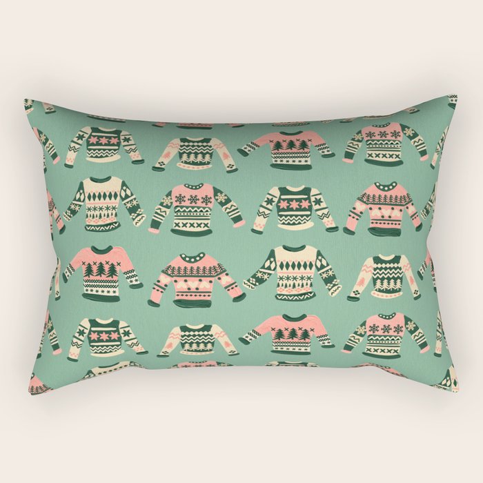 Christmas Sweaters - Vintage Blush Mint Palette Rectangular Pillow Gallery Image 1