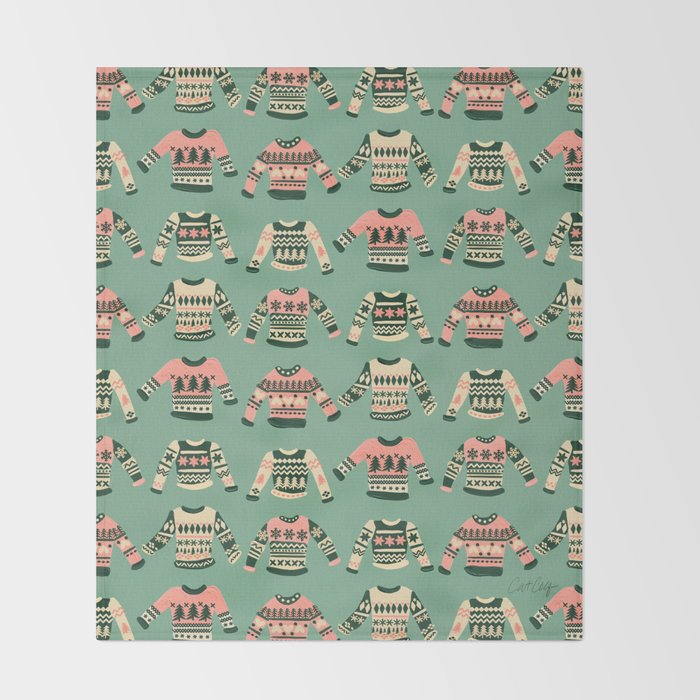 Christmas Sweaters - Vintage Blush Mint Palette Throw Blanket Gallery Image 2