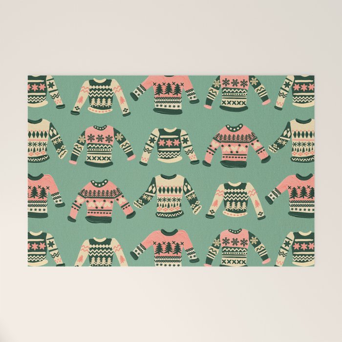 Christmas Sweaters - Vintage Blush Mint Palette Welcome Mat Gallery Image 1