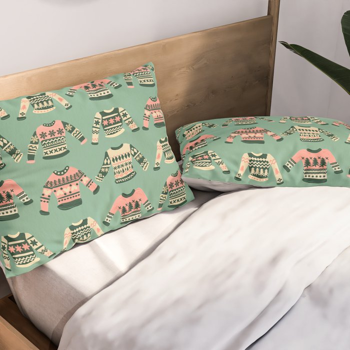 Christmas Sweaters - Vintage Blush Mint Palette Pillow Sham Gallery Image 2