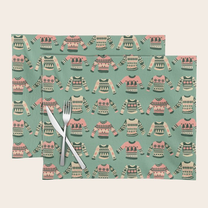 Christmas Sweaters - Vintage Blush Mint Palette Placemat Gallery Image 1
