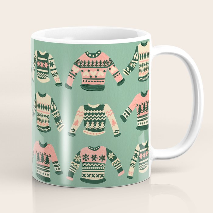 Christmas Sweaters - Vintage Blush Mint Palette Coffee Mug Gallery Image 1